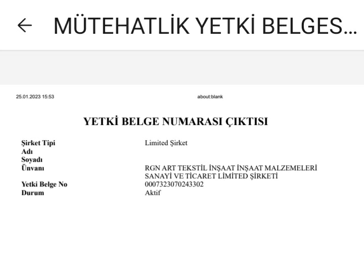 Mütehatlik Yetki Belgesi